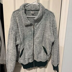 Senita Athletics Green Sherpa Bomber Jacket